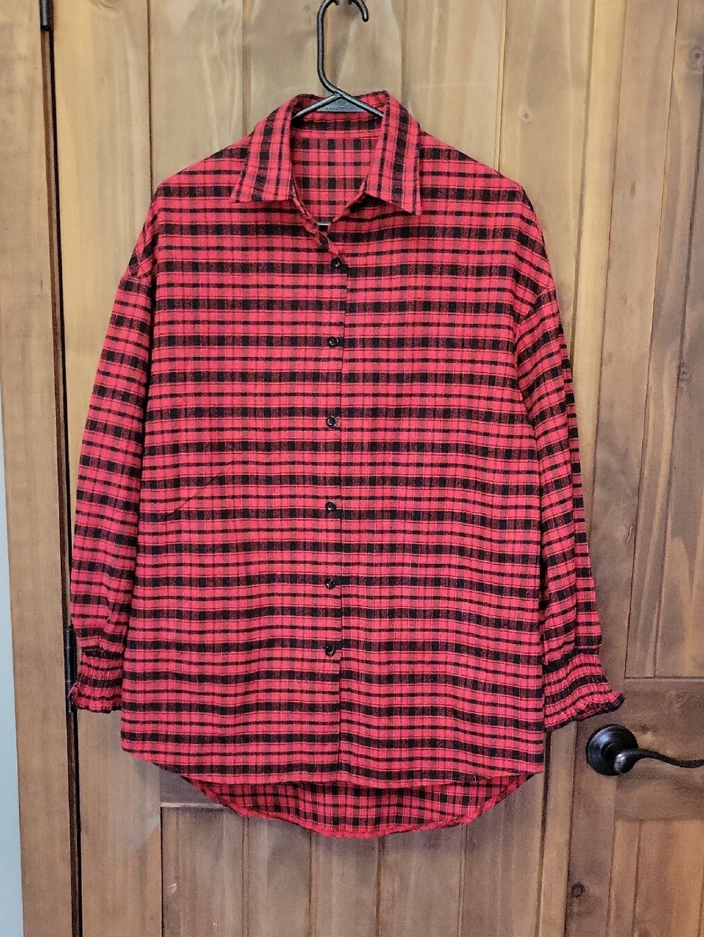 Red Plaid Button-Up Shirt /Tunic